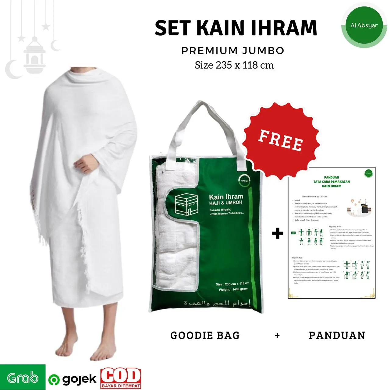 Kain Ihram Pria Dewasa Bahan Tebal Pakaian Haji Umroh Perlengkapan Haji Muslim Putih