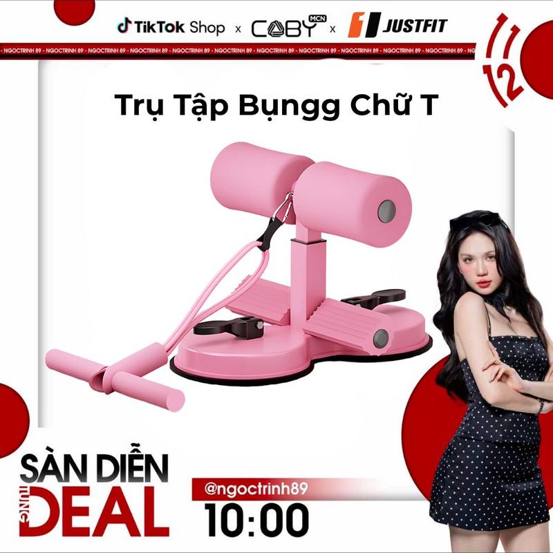 Dụng Cụ Tập Cơ Bụng Nâng Cấp Tại Nhà Đế Hút Chân Không Trụ Chữ T Kèm Dây Kéo Đàn Hồi 4 Ống JUSTFIT