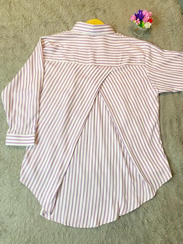 Kemeja Blouse Rayon Salur Stripe Wanita Oversize Silang Belakang Baju Atasan Nyaman viral korean outfit 6