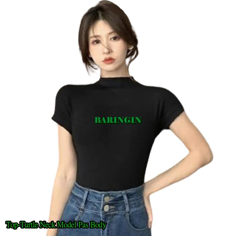 MANSET TURTLENECK PREMIUM LENGAN PENDEK-MANSET POLOS DALAMAN WANITA Kaos Nyaman Hitam Panjang Tangan Oblong Atasan 3