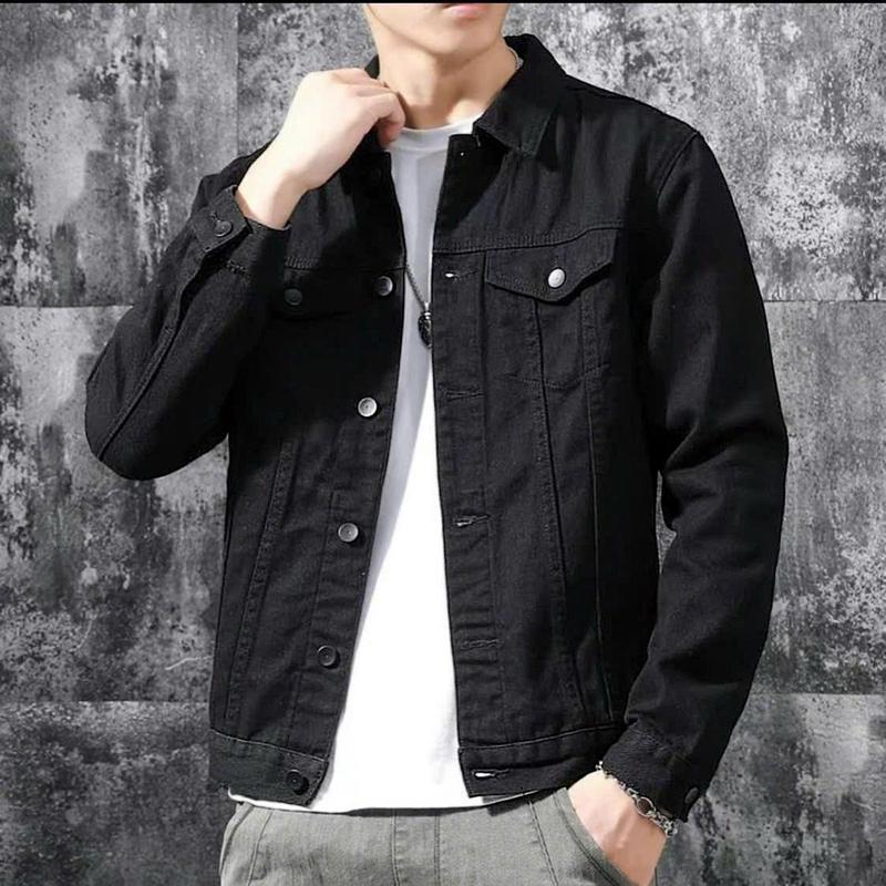  TOP BÁN CHẠY - Áo Khoác Jean màu đen trơn chất bò cao cấp co dãn tốt form chuẩn đẹp Menswear Nam Jacket Có Cổ Có Túi TCS Trùm Chuyên Sỉ 