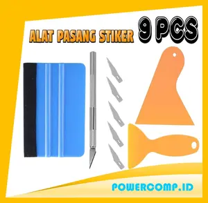 Alat Pasang Stiker 9 PCS Lengkap | Toolkit Aplikasi Sticker Mobil Motor | Squeegee, Scraper, Cutter, 5 Mata Pisau | Alat Bantu Pasang Vinyl Wrap Body Motor Mobil Anti Gelembung