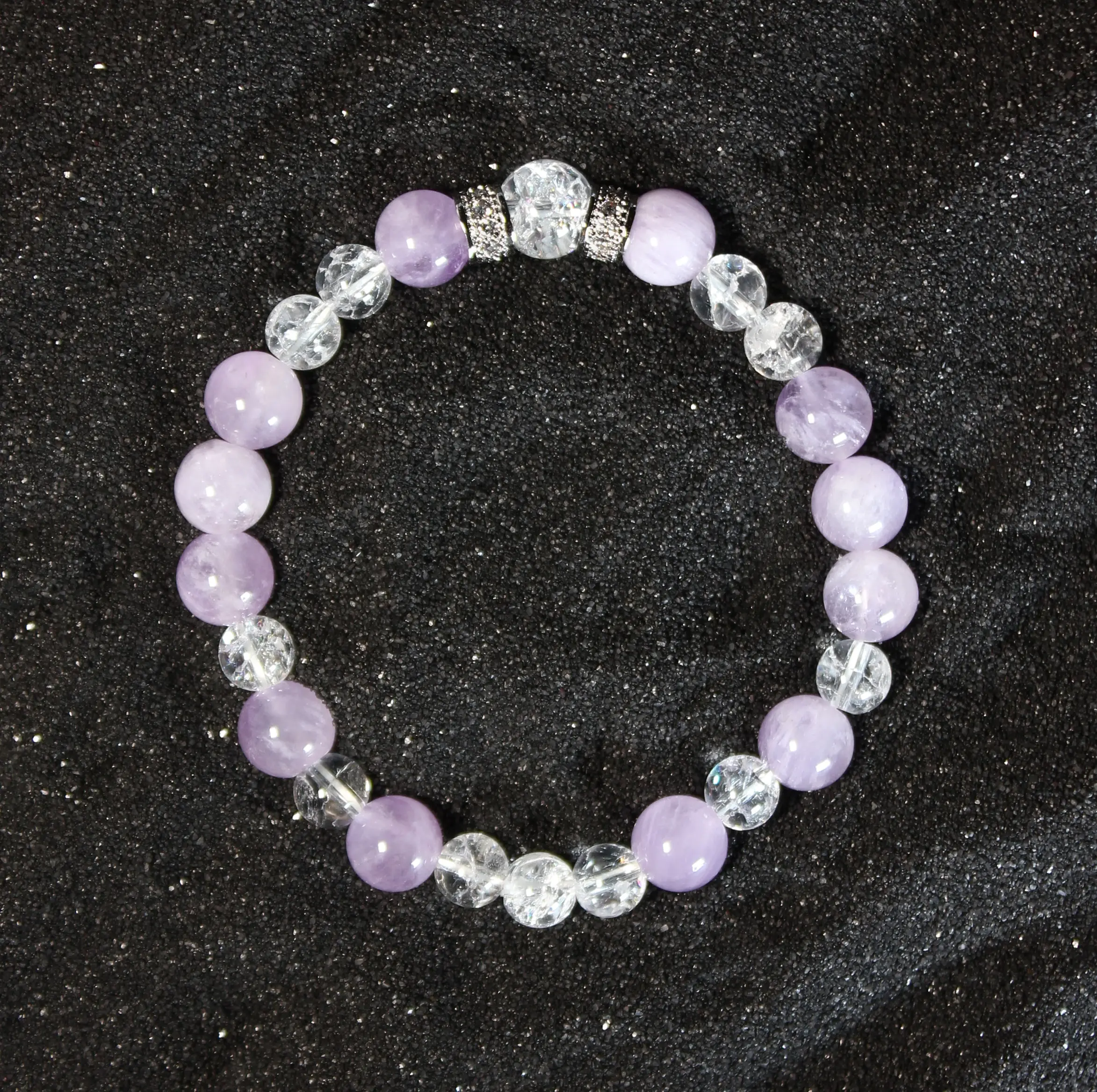 A013 Lavender Jade & Cracked Crystal Quartz Bracelet (8mm)