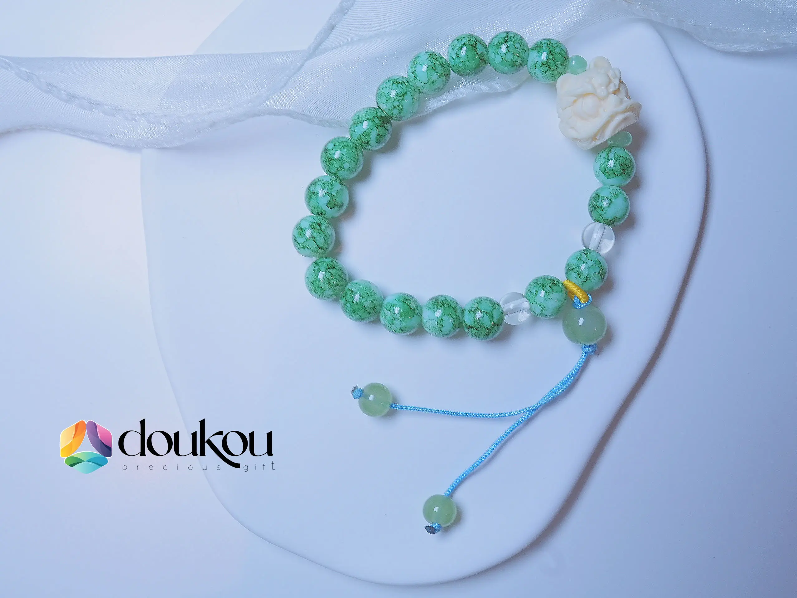 Unique Accessory, Gradient Crackle Glass Adorable Lion Bracelet_Green for Women/Girls