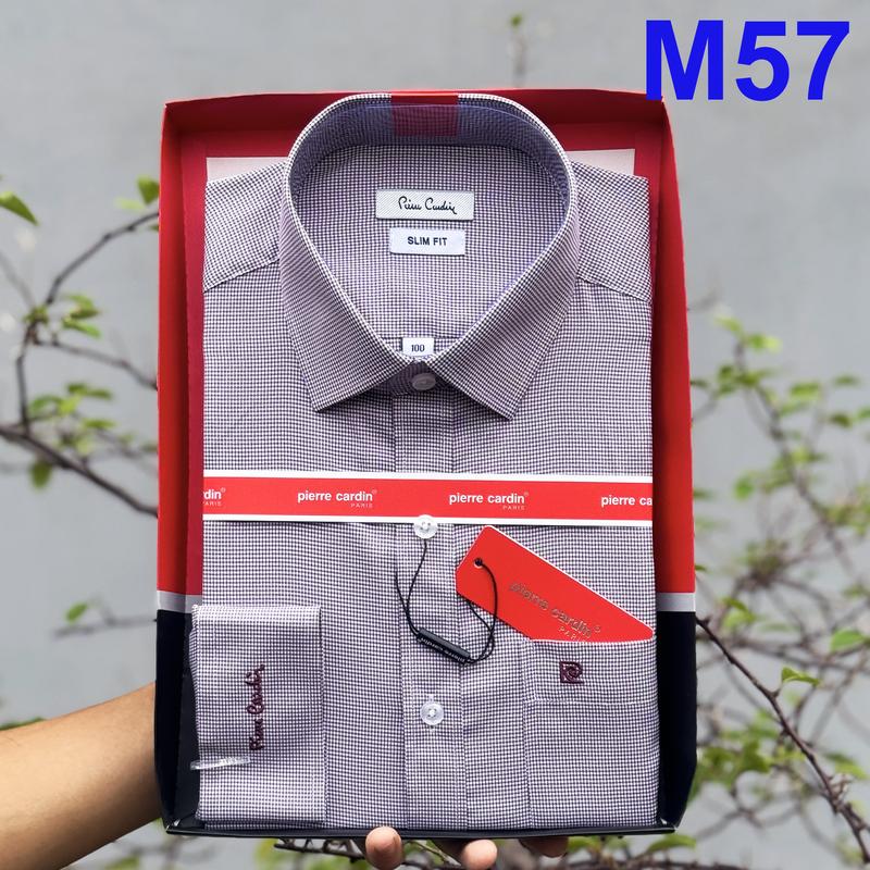  Áo Sơ Mi Pierre Cardin Áo Sơ Mi Dài Tay Kẻ Sọc Ghi Cúc Khắc Chữ 
