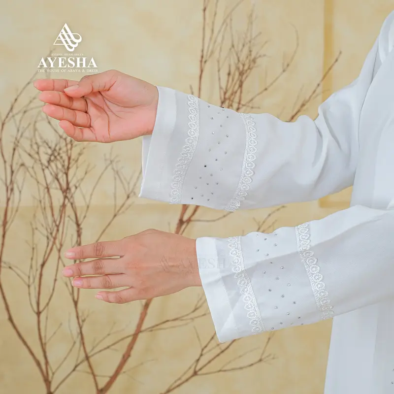 AYESHA Gamis Putih Wanita Kekinian Abaya Turkey Terbaru Mewah Elegan Premium 044 Putih 6