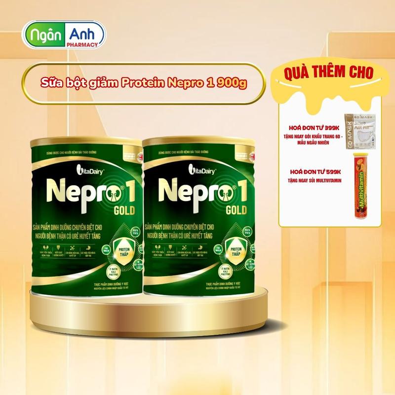 Combo 2 Lon Sữa bột Nepro 1 - Phù hợp cho người bệnh thận cần chế độ ăn giảm Protein, bổ sung dinh dưỡng - Lon 900g