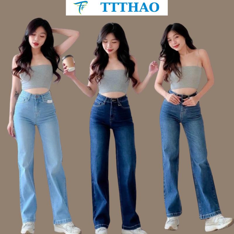 Quần jean nữ ống suông TTTHAO cao cấp dài 92cm cho nấm lùn kiểu dáng quần jeans đứng ống rộng VNXK phong cách quần jeans basic J1