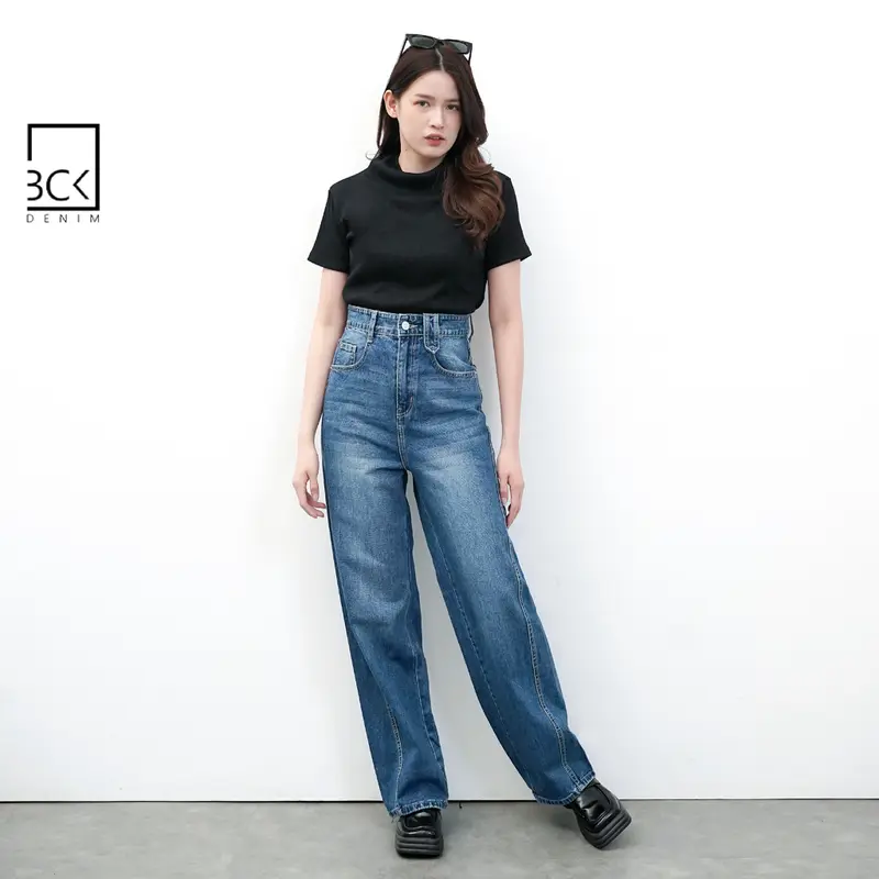 BCK - Celana Highwaist Baggy Loose Jeans Bianca Biru Denim 0