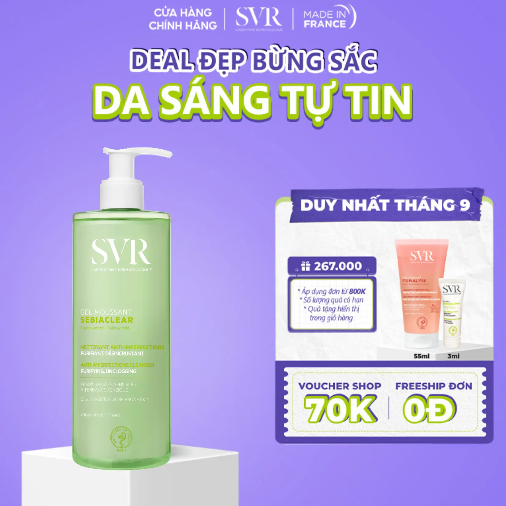 Gel Rửa Mặt SVR Không Chứa Xà Phòng Cho Da Dầu 400ml