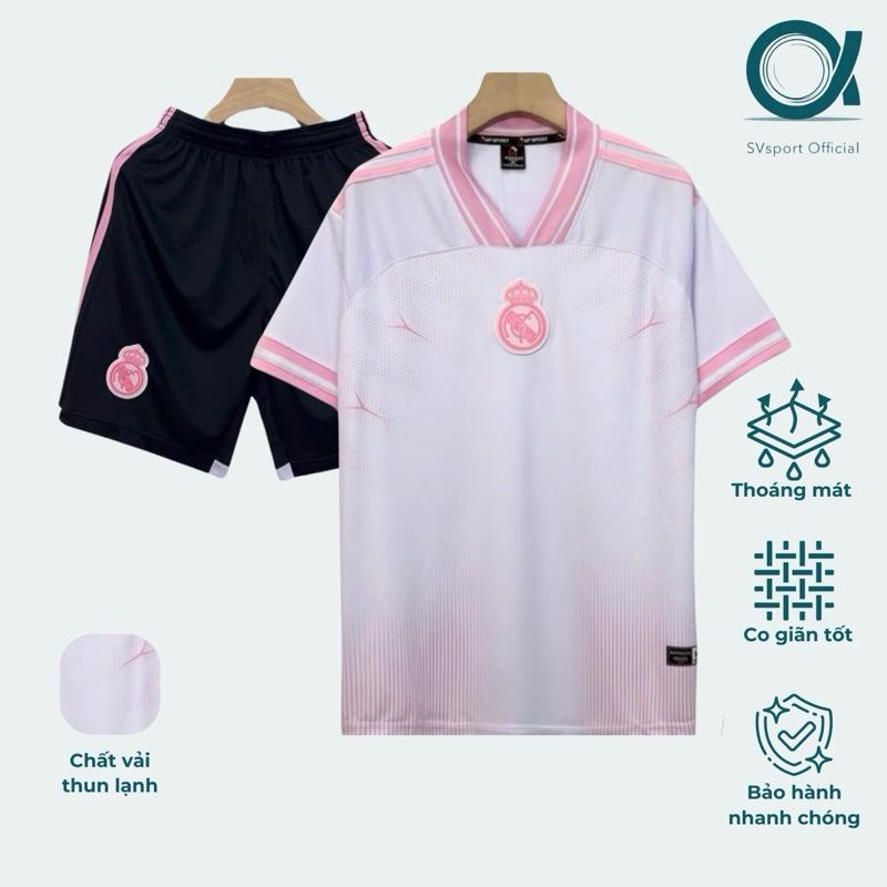 Bộ quần áo bóng đá, đồ đá banh REAL HỒNG Logo thêu - Vải thun lạnh cao cấp Top Sport