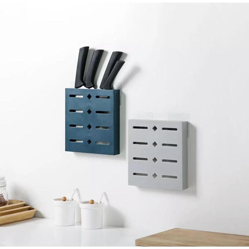 [SG SELLER] Wall-Mounted Adhesive Drain Knife Rack Holder Storage Container Cutlery Organizer for Kitchen 4