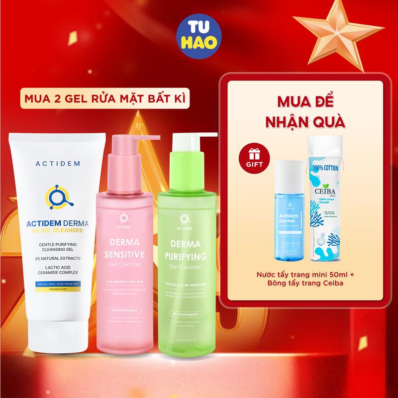 [LIVE DEAL GEL RỬA MẶT] Gel Rửa Mặt Actidem 150ml/180ml/200ml tặng Bông tẩy trang 80 miếng + Nước tẩy trang  - Từ Hảo