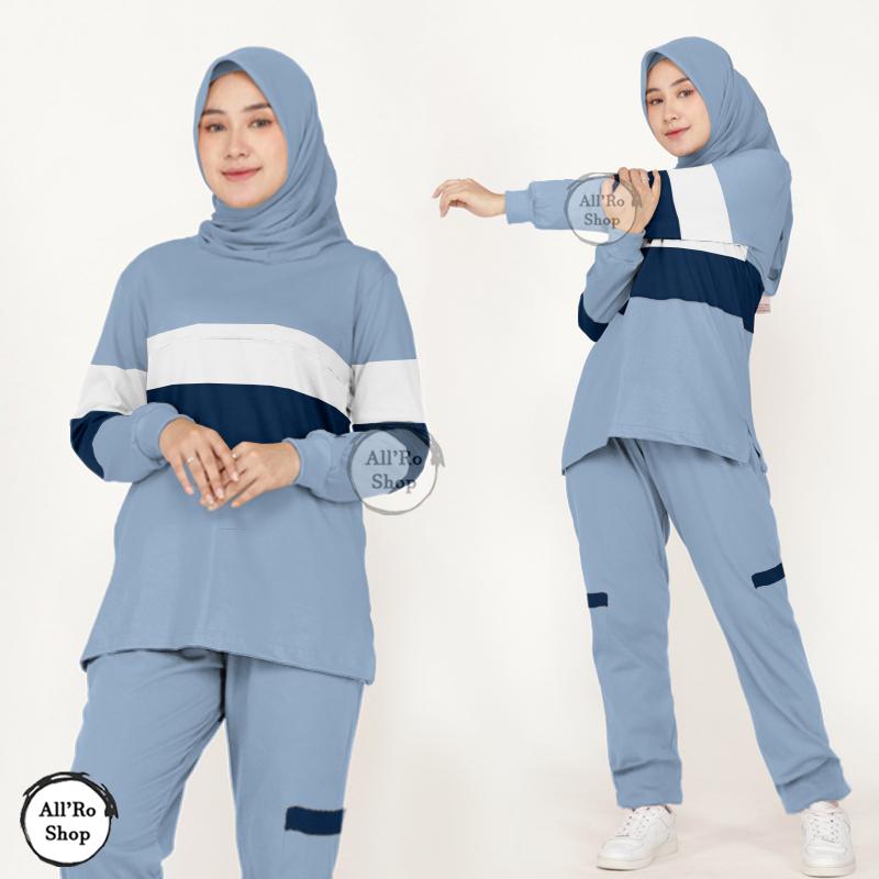 Setelan Olahraga Wanita Muslim Hijab Syari Sopan Baju dan Celana Senam Lengan dan Celana Panjang Set Mona Ukuran Jumbo L XL XXL ARS S23 1