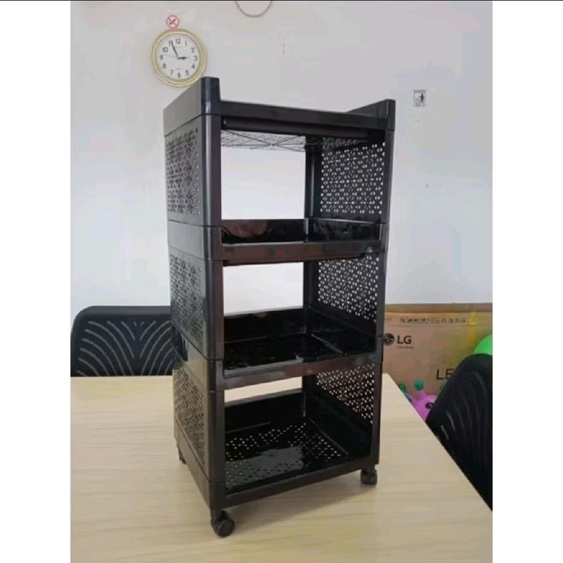RAK YOYO SERBAGUNA 4 SUSUN TINGKAT HITAM BLACK MINIMALIS - Hitam Penyimpanan Plastik 2