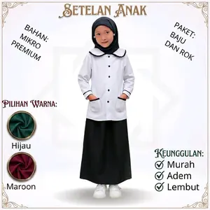 Setelan Anak Perempuan Seragam Hitam Putih 4-12 Tahun Kerah Kupu-Kupu Bahan Mikro Premium Fashion Murah Berkualitas