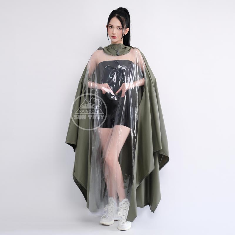 Sơn Thuỷ Áo Mưa Choàng Cỡ Đại To Rộng Chất Liệu Nhựa PVC Siêu Dai Chống Thấm Tuyệt Đối Kính Trong Suốt Dễ Dàng Quan Sát Đồng Hồ Điện Thoại Hay Chở Theo Trẻ Em Phía Trước