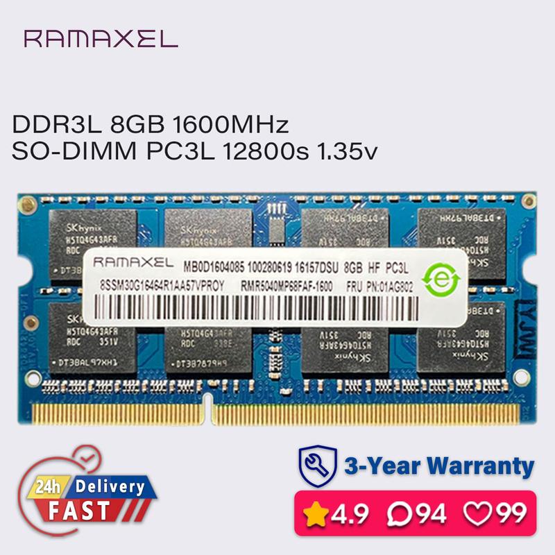 8 Go RAM DDR3L Pour Portable - 2x4 Go PC3L-12800 1,35V, Marque Ramaxel, Testée