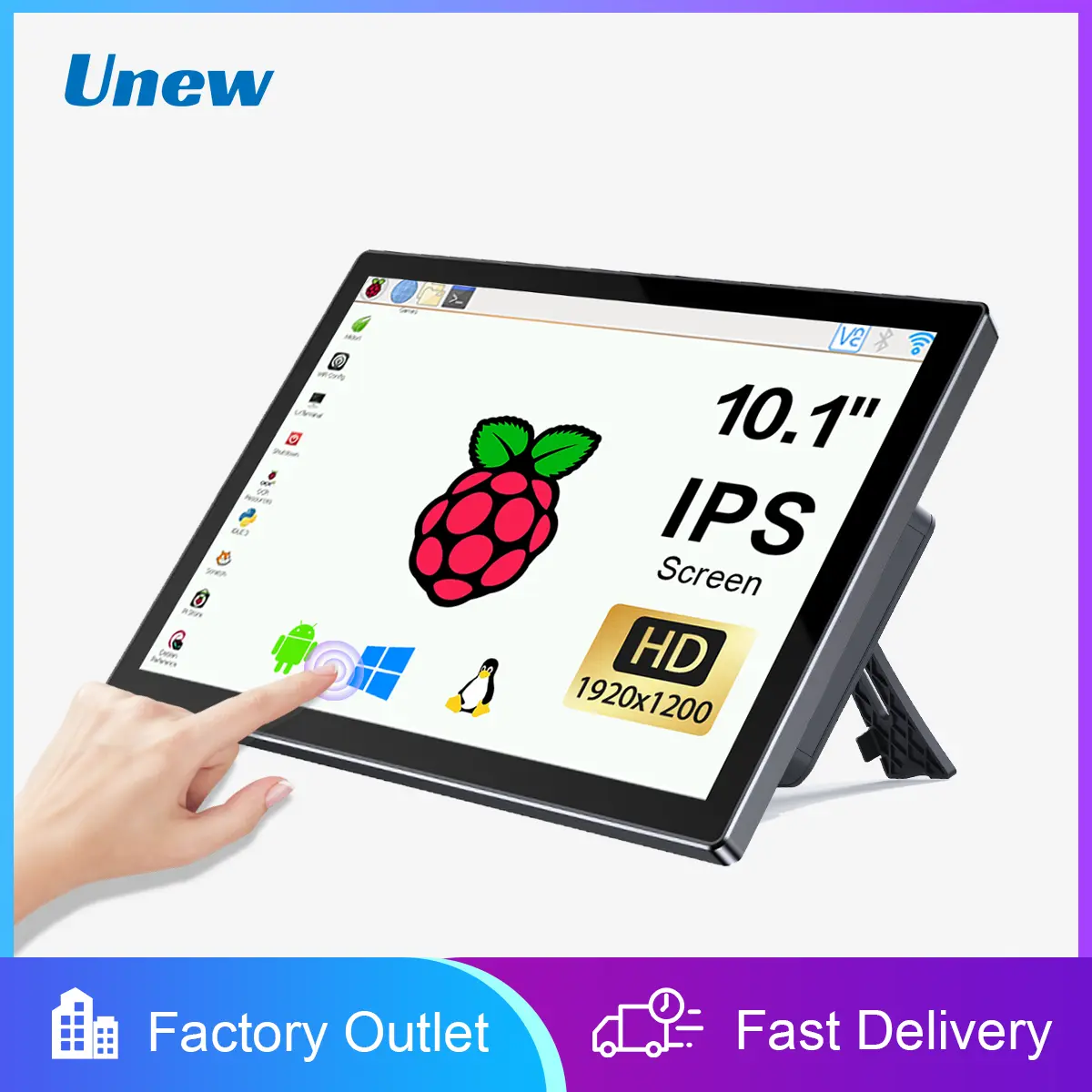Unew 7 inch Raspberry Monitor Suit for Raspberry Pi 4 3 Touchscreen 1024x600 Display USB HDMI Screen Speaker/12V Plug/No Cover