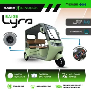 SAIGE Sepeda Listrik Lyra Roda 3 dengan Motor 800Watt Baterai 60V 20AH & Bluetooth Sound Bagasi Luas Garansi Resmi Toko