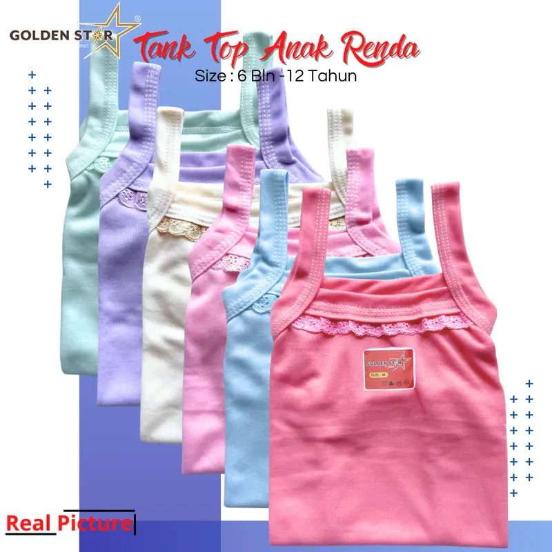 6 Pcs Tank Top renda Anak perempuan Warna - Tengtop Anak perempuan Warna Usia 0-2 Tahun Tanpa Bolong Bolong Kaos Dalam Kutang Anak Perempuan TREN - Kaos Singlet Anak Perempuan  / Tanktop Anak warna Lusinan pewe 1