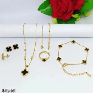 Promo Set Lengkap Titanium Kalung Bunga Single Rantai Pipa Anti Karat & Anti Luntur
