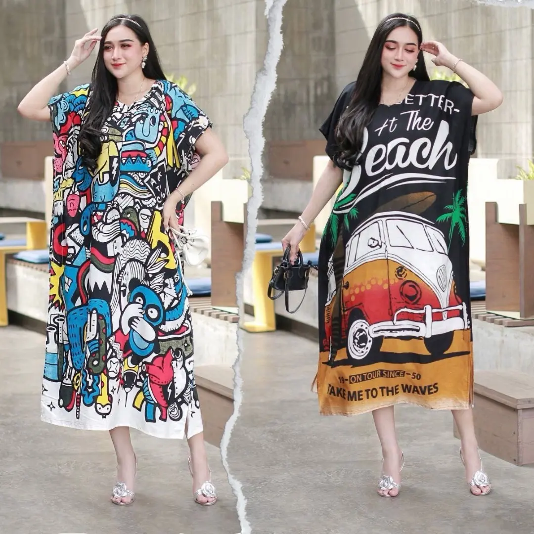 Daster Lowo Jumbo Busui LD 130 Resleting Depan Motif Karakter Kartun Kekinian Home Dress Rayon Wanita Bumil