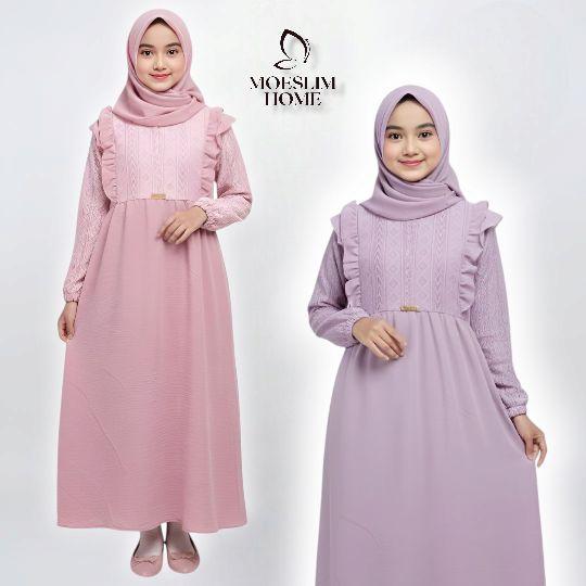 Salsa Kids Set Pashmina Gamis Anak Perempuan Terbaru 2026 Usia 5-13 Tahun Crinkle Airflow Mix Brokat Baju Muslim Anak Remaja Tanggung Lebaran Syari Mewah