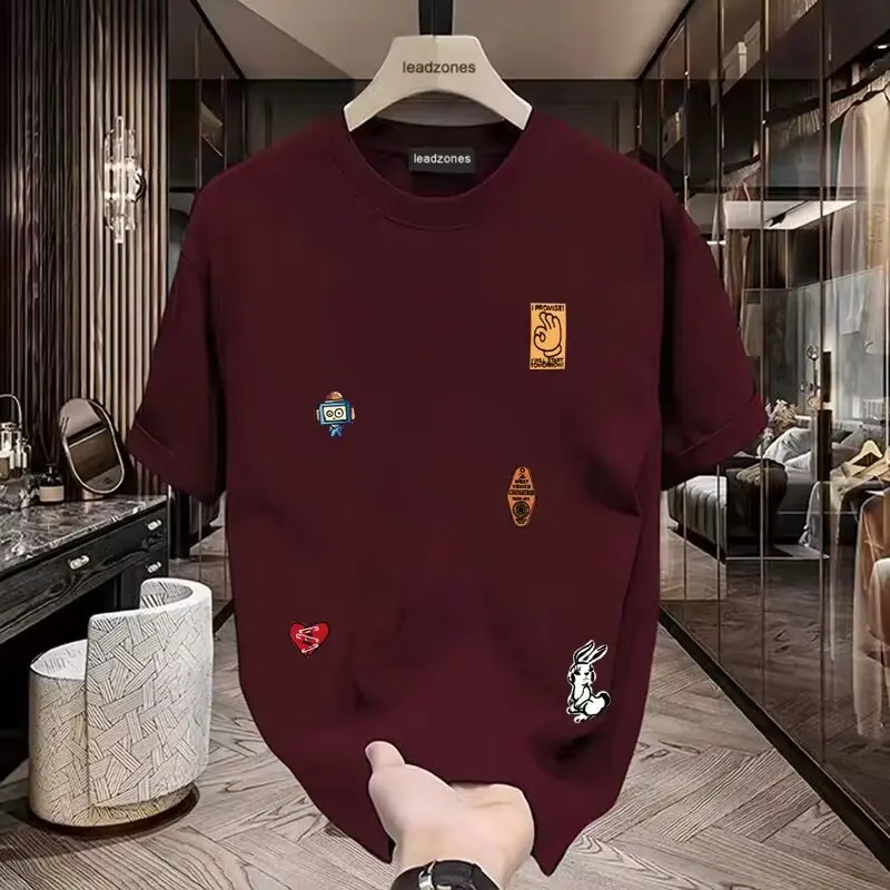 Áo Thun Ngắn Tay Hàng Mới Về, Dành Cho Nam Giới, Phong Cách Hàn Quốc, Hợp Xu hướng Và Đơn Giản, Áo Tay Lửng Phong Cách Hồng Kông, Dáng Rộng Vừa Vặn, Thương Hiệu Thời Trang Thường Ngày Menswear Cổ Tròn