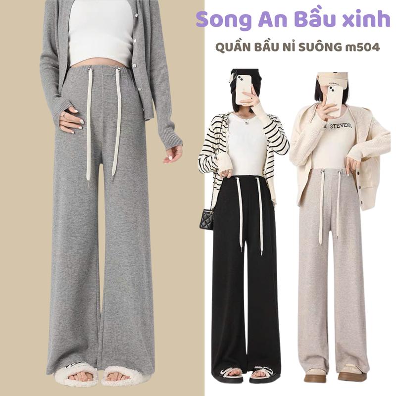 Quần nỉ bầu ống rộng Song An thiết kế hiện đại chất nỉ tăm mềm có dây chỉnh bụng mặc ấm áp thoải mái bigsize
