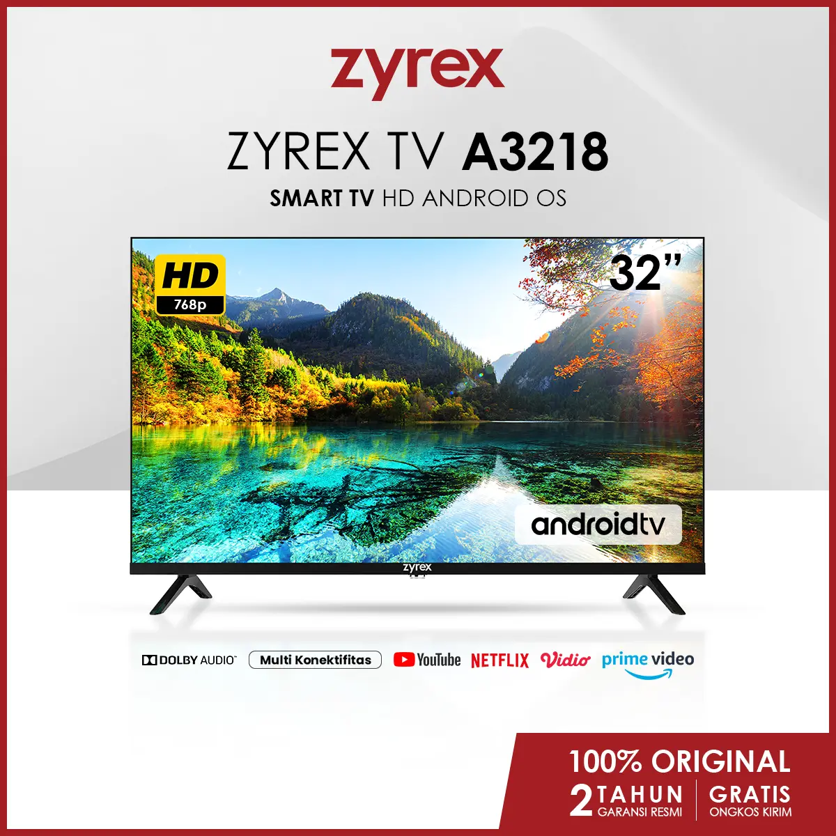 Zyrex TV A3218 32 inch Televisi Smart TV HD Android OS Garansi Resmi 2 Tahun