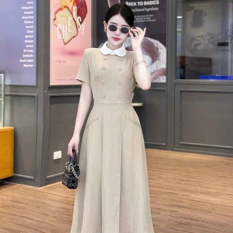 Váy Đầm Thiết Kế Ella Desgin dành cho nữ kiểu dáng midi phối cổ trắng (tặng kèm blet) phù hợp mặc đi làm , đi chơi A59