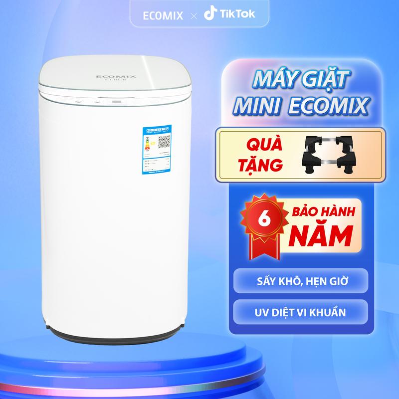 Máy giặt ECOMIX mini tặng chân đế Hẹn giờ ,vắt sấy khô khử khuẩn tự động - bảo hành 6 năm