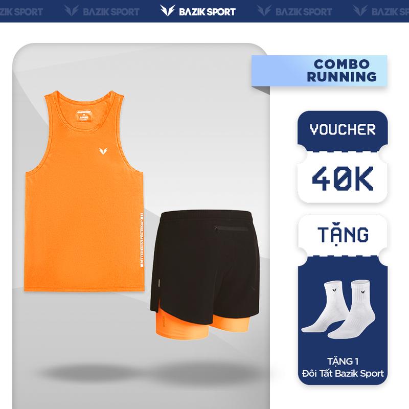 Set Đồ Chạy Bộ Nam Bazik Áo TankTop Chạy Và Quần Short 2 Lớp có túi sau để điện thoại, Co giãn, Thoải mái