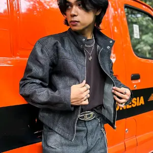 Flame Everyday Jacket Denim Shibuya Jacket Denim Raw Denim 13.5oz Pria Hitam