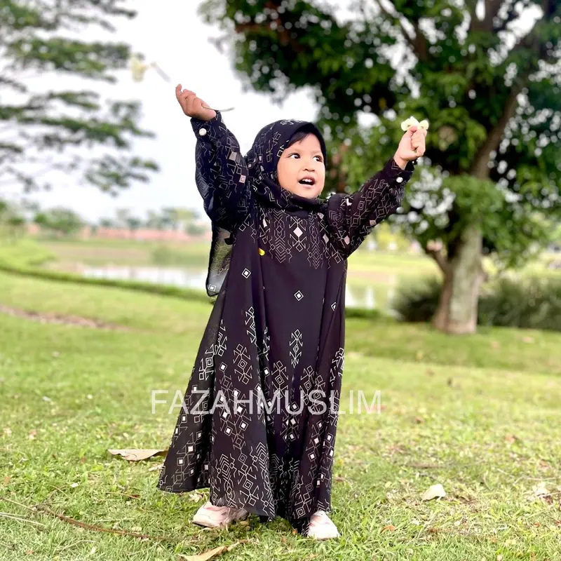 Gamis set hijab anak bahan ceruti. Baju muslim anak. Set hijab anak Ceruty Nyaman Motif Cantik Panjang Syari Cewek Dress 1
