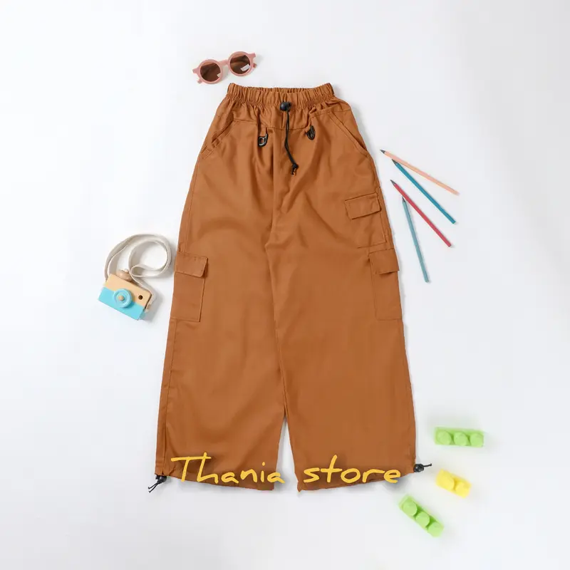Paket 3pcs celana ROSE cargo anak perempuan Korean style usia 1-13 tahun katun Abu Hitam Pink Bunda 5