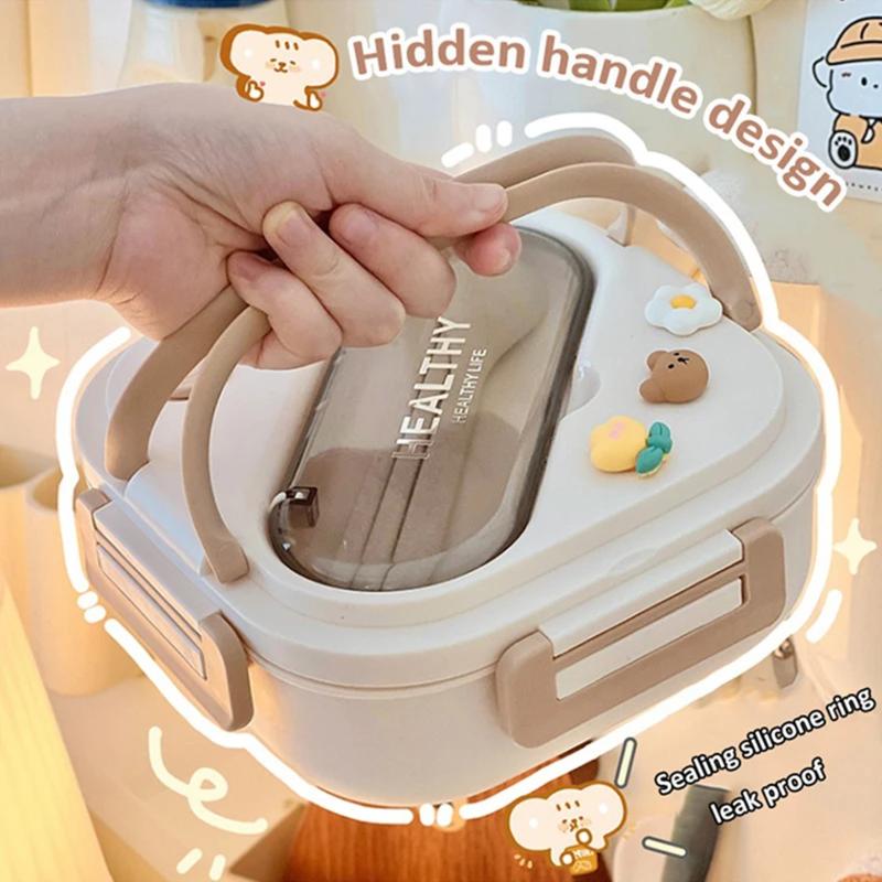 Hộp Cơm Trưa Cầm Tay Thiết Kế Đơn Giản Và Dễ Thương, Có Ngăn, Thích Hợp Cho Bé Gái Ở Trường Và Trẻ Em, Làm Bằng Nhựa, Hộp Cơm Bento Dã Ngoại, An Toàn Cho Lò Vi Sóng, Hộp Đựng Thực Phẩm