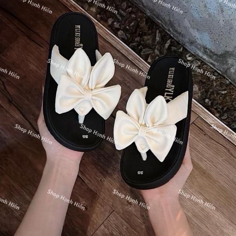  Dép Nữ quai kẹp bản lớn hình tai thỏ da mềm cao 3cm mũi tròn trẻ trung cá tính chuẩn size N02 