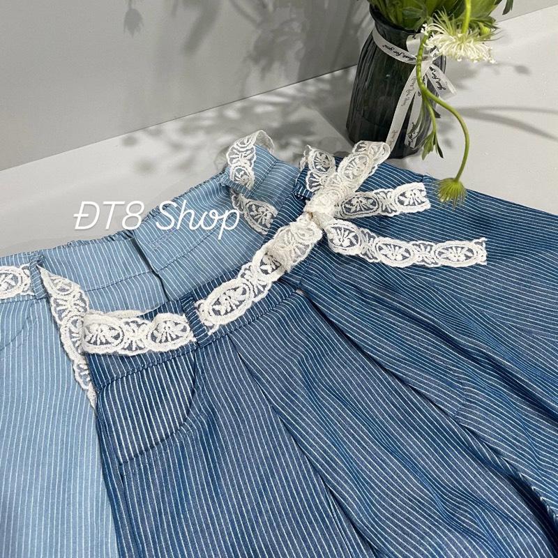 Quần Đùi, Quần Short Nữ Chất Jean Mềm Kẻ Sọc Cạp Khóa, Chun Sau ( Tặng Kèm Dây Nơ ) 6