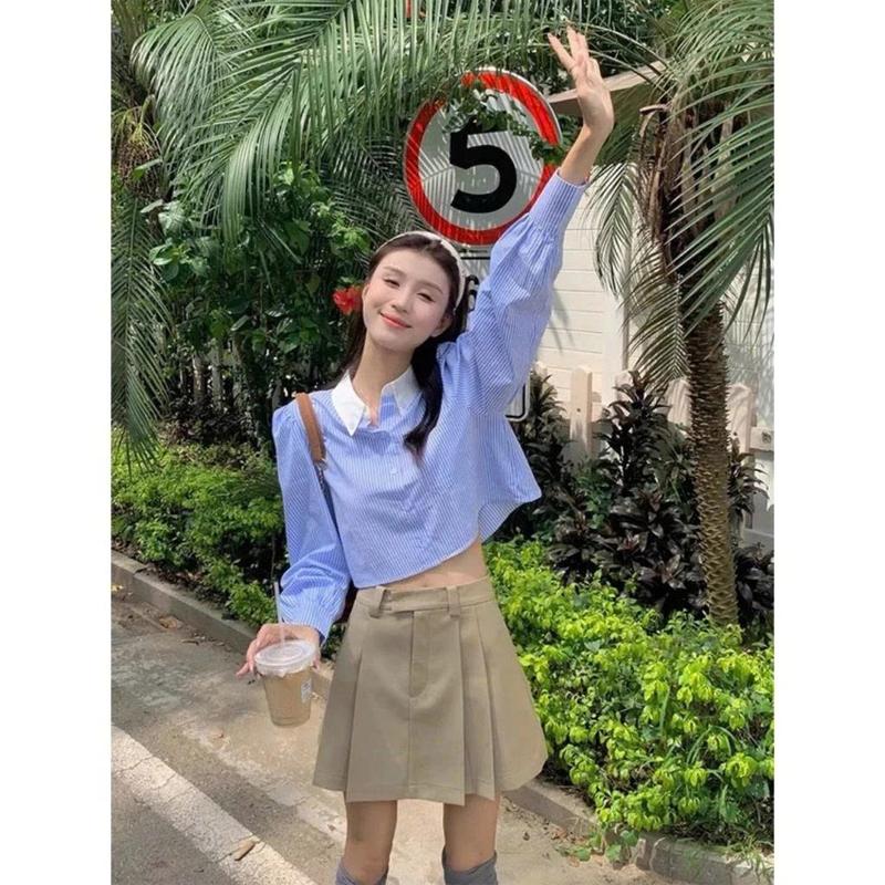 Áo sơ mi MONALLY croptop kẻ sọc GSM011