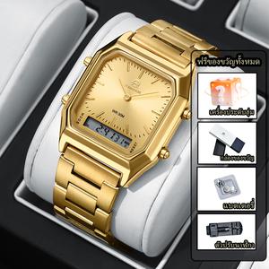 นาฬิกาผู้ชาย CAINUOS สี่เหลี่ยมและสี่เหลี่ยม จอแสดงผลคู่ ฟังก์ชั่นจับเวลา การเคลื่อนไหวควอทซ์อิเล็กทรอนิกส์ สายสแตนเลส