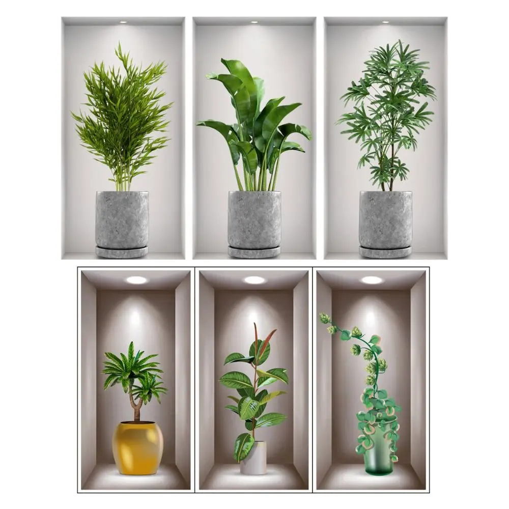 Living Room Creative Wall Stickers Self Adhesive Greenery Plants Leaves Wall Decals 3D Green Potted Plants Aisle Entrance