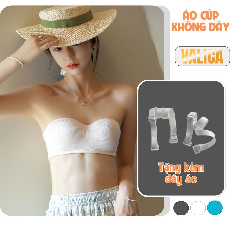 Áo ngực không dây cúp ngang mút mỏng - Áo lót nữ không gọng, chất cotton mềm mịn, 3 nấc cài VALICA A630 Bra Cúp Ngực 3 màu Xanh Đen Trắng Women Voi chỉ giặt tay giặt bằng nước lạnh