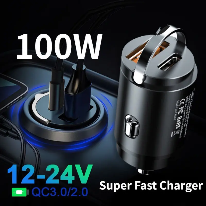 【COD】100W Casan Mobil Super Cepat Pengisi Daya Cepat Charger Usb Mobil Casan Hp Buat Di Dalam Mobil Mobil Super Cepat Adaptor Charger Mobil Fast Charging Adaptor Port Usb Tipe-c Car Kabel