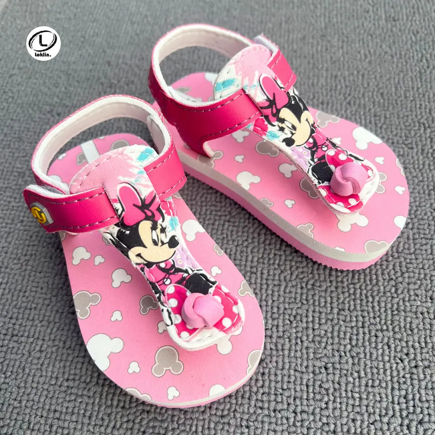 Sandal Selop Anak Perempuan Loklin Sendal Jepit Bayi Cewek Slop Balita Baby Girl Warna Pink Lolly Series Minnie Mouse