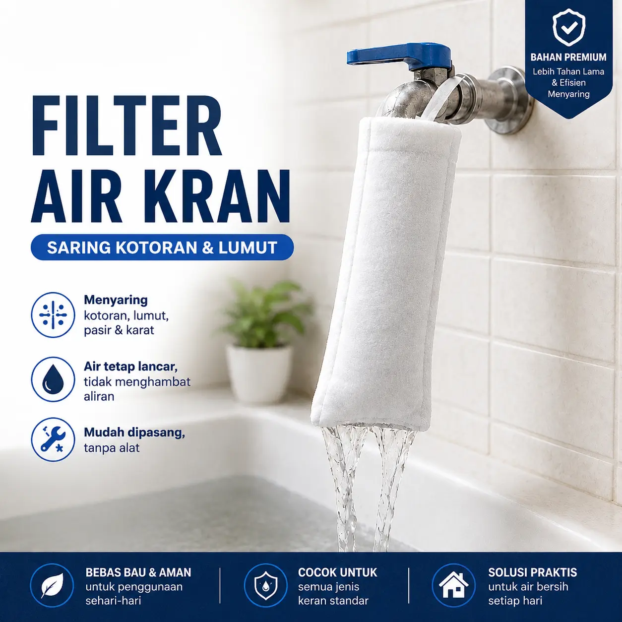 Filter beg saringan air keran penjernih air gratis kapas filter cocok untuk air PDAM, KOSAN, PERUMAHAN atau air berpasir dan berdebu besi  Saringan