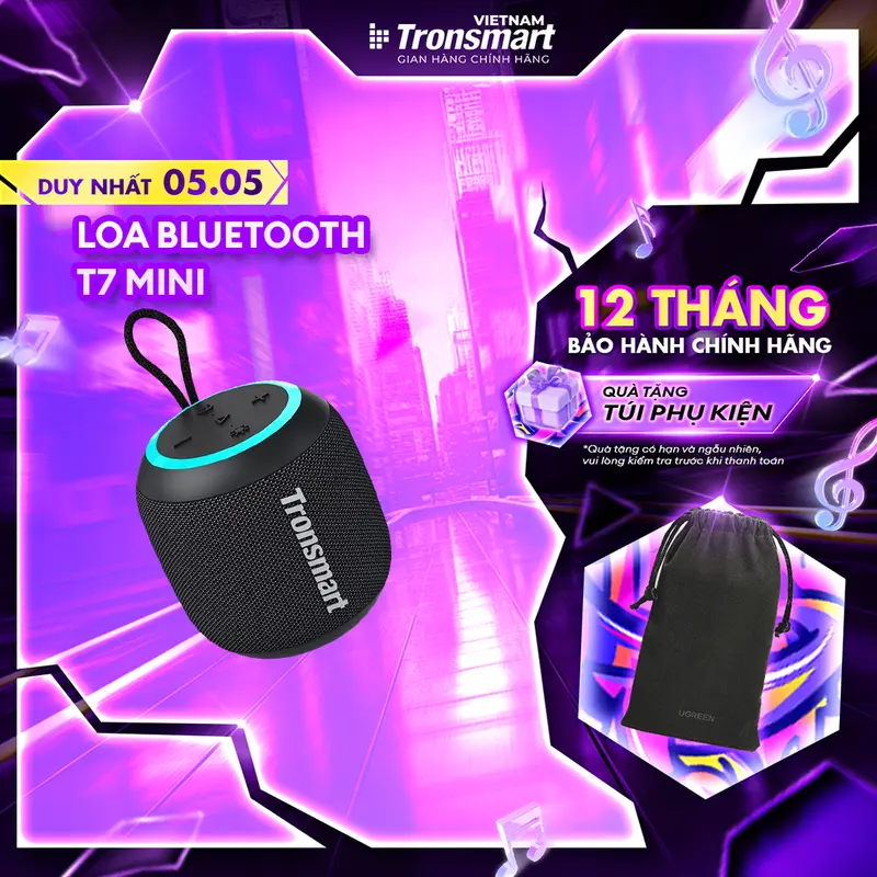 Loa Bluetooth 5.3 Tronsmart T7 Mini Công suất 15W Chuẩn kháng nước IPX7 Cho phép kết nối 2 loa | Bảo hành chính hãng 12 tháng | TM-786880 Củ Loa Nghe Nhạc