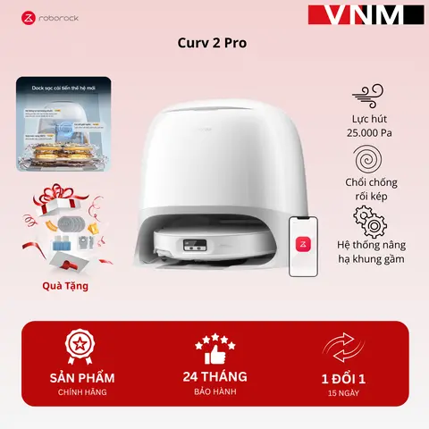 Robot hút bụi lau nhà Roborock Qrevo Curv 2 Pro | công nghệ mới tự động giặt rẻ bằng nước nóng 100*C | bảo hành chính hãng 24 tháng