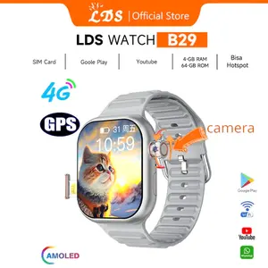 【Hot Sale】LDS B29 4G Smartwatch Sim Card Wifi 4+64G Rotatable HD camera Bluetooth GPS  Full Phone Call IP68 Waterproof Wireless Charge Sport Jam Tangan Wanita Smart Watch Pria Jam Tangan Couple jam running wanita